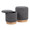 Marla ottoman in Natural Wood, Black Fabric, close-up detail, featuring wood design