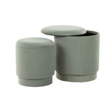 Marla ottoman in Light Green Velvet, close-up detail, featuring storage