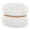 Cinch ottoman in Natural Wood, Cream Fabric, back and side view, featuring wood design and fabric design