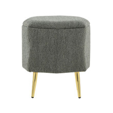 Diamond ottoman in Gold Metal, Green Fabric, side view, featuring storage