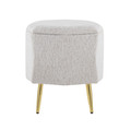 Diamond ottoman in Gold Metal, Light Grey Fabric, side view, featuring storage