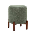 Daniella Contemporary Wood Storage Ottoman in Walnut Wood and Green Fabric — product view