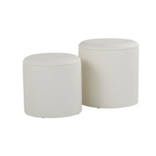Maverick Contemporary Nesting Ottoman Set in Cream Faux Leather with Textured Accent — product view (photo 1)