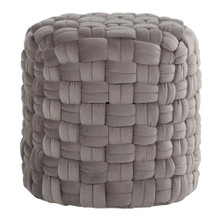 Braided Round 16" Ottoman in Dark Grey Velvet — product view