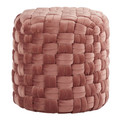 Braided Round 16" Ottoman in Blush Pink Velvet — product view