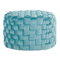 Braided Round 24" Ottoman in Ice Blue Velvet — product view