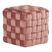 Square Braided 16" Ottoman in Blush Pink Velvet — product view