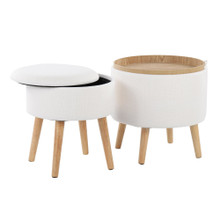 Tray ottoman in Natural Wood, Cream Fabric, close-up detail, featuring storage