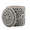 Tahoe 18" Eclectic Mosaic Storage Ottoman in Black and Ivory Handwoven Wool with Tufted and Knotted Design — detail view