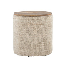 Tahoe 17" Contemporary Wood Storage Ottoman in Beige Handwoven Wool and Mango Wood — product view