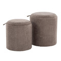 Tray Contemporary Nesting Ottoman Set in Brown Fabric and Natural Wood — product view