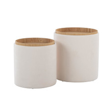 Tray ottoman in Cream Fabric, Natural Wood, close-up detail, featuring wood design and fabric design