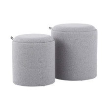 Tray Contemporary Nesting Ottoman Set in Grey Fabric and Natural Wood — product view