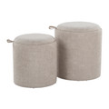 Tray Contemporary Nesting Ottoman Set in Light Brown Fabric and Natural Wood — product view