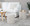 Tray Contemporary Nesting Ottoman Set in Light Brown Fabric and Natural Wood — lifestyle photo 4