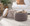 Tray Pouf Contemporary Ottoman in Natural Wood and Light Brown Fabric — lifestyle photo 7
