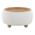 Tray ottoman in Natural Wood, White Fabric, close-up detail, featuring storage