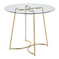 Cece table in Gold Steel, Clear Glass, back and side view, featuring glass top