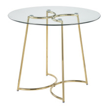 Cece table in Gold Steel, Clear Glass, back and side view, featuring glass top