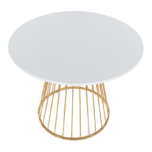 Canary dining table in Gold Metal, White MDF, top view, featuring metal design and wood design