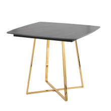 Folia table in Gold Metal, Black Textured Marble, Black Wood, back and side view, featuring marble design and metal design