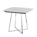 Folia table in Chrome Metal, White Textured Marble, Black Wood, back and side view, featuring marble design and metal design