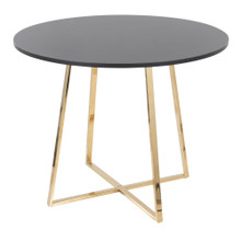 Cosmo dining table in Gold Metal, Black MDF, back and side view, featuring metal design and wood design