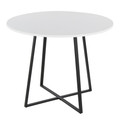 Cosmo dining table in Black Metal, White MDF, back and side view, featuring metal design and wood design
