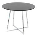 Cosmo dining table in Chrome Metal, Black MDF, back and side view, featuring metal design and wood design
