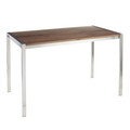 Fuji Modern Dining Table in Stainless Steel with Walnut Wood Top — product view