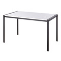 Fuji dining table in Black Metal, White Wood, back and side view, featuring metal design and wood design