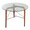 Trilogy table in Walnut Wood, Clear Glass, top view, featuring wood frame and glass top