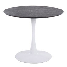 Pebble Modern Table with White Metal Base and Black Marble Veneer Table Top — product view
