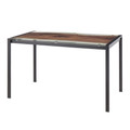 Live Edge table in Black Steel, Printed Glass, back and side view, featuring glass top