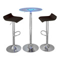 Spyra-ale Contemporary Adjustable Bar Set in Chrome Metal, Clear Acrylic with Light Up Tabletop, and Brown Pvc- 3 Piece — product view
