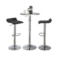 Bistro Round-ale Contemporary Adjustable Bar Set in Silver and Chrome Metal with Black Pvc and Oval Footrest- 3 Piece — product view