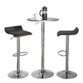 Bistro Round-ale Contemporary Adjustable Bar Set in Silver and Chrome Metal with Brown Pvc and Oval Footrest- 3 Piece — product view