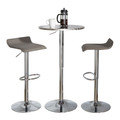 Bistro Round-ale Contemporary Adjustable Bar Set in Silver and Chrome Metal with Grey Pvc and Oval Footrest- 3 Piece — product view