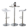 Bistro Round-ale Contemporary Adjustable Bar Set in Silver and Chrome Metal with White Pvc and Oval Footrest- 3 Piece — product view