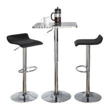 Bistro Square-ale Contemporary Adjustable Bar Set in Silver and Chrome Metal with Black Pvc and Oval Footrest- 3 Piece — product view