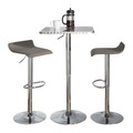 Bistro Square-ale Contemporary Adjustable Bar Set in Silver and Chrome Metal with Grey Pvc and Oval Footrest- 3 Piece — product view