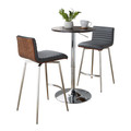 Mason Swivel Mid-Century Modern Counter Height Dining Set with Adjustable Table in Chrome Metal, Brown Wood Tabletop, Stainless Steel and Grey Faux Leather- 3 Piece — product view