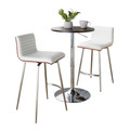 Adjustable Bar Table table in Chrome Metal, Brown Wood, White PU, Stainless Steel, back and side view, featuring swivel and adjustable height