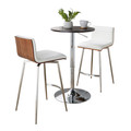 Mason Swivel Mid-Century Modern Counter Height Dining Set with Adjustable Table in Chrome Metal, Brown Wood Tabletop, Stainless Steel and White Faux Leather- 3 Piece — product view