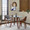 Folia table set in Walnut Wood, Clear Glass, Grey Fabric, featuring glass design and fabric design