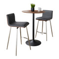 Pebble table in Black Metal, Walnut Wood, Grey PU, Stainless Steel, back and side view, featuring swivel