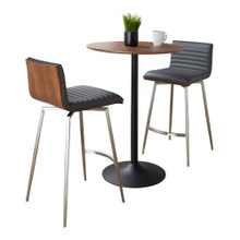 Pebble-mason Swivel Mid-Century Modern Counter Height Dining Set with Adjustable Table in Black Metal with Walnut Wood Tabletop and Stainless Steel and Grey Faux Leather- 3 Piece — product view