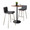 Pebble-mason Swivel Mid-Century Modern Counter Height Dining Set with Adjustable Table in Black Metal with Walnut Wood Tabletop and Stainless Steel and Grey Faux Leather- 3 Piece — rear three-quarter view