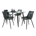 Clara-durango Contemporary Dining Set in Black Metal, Clear Glass and Green Vintage Faux Leather with Orange Zig Zag Stitching- 5 Piece — product view