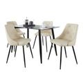Clara-giovani Contemporary Dining Set in Black Metal, Clear Glass and Cream Faux Leather- 5 Piece — product view